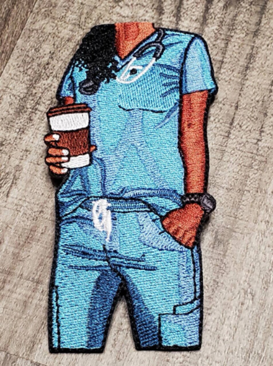 "Nurses Care a’Latte (African-American Nurse)", Embroidery, Iron-on Applique, Size 4" inches